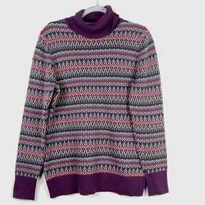 L.L . Bean Cotton Cashmere Fair Isle Turtleneck Sweater Size Medium